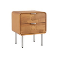 Modern Wooden Nightstand with Textured Drawers and Metallic Legs