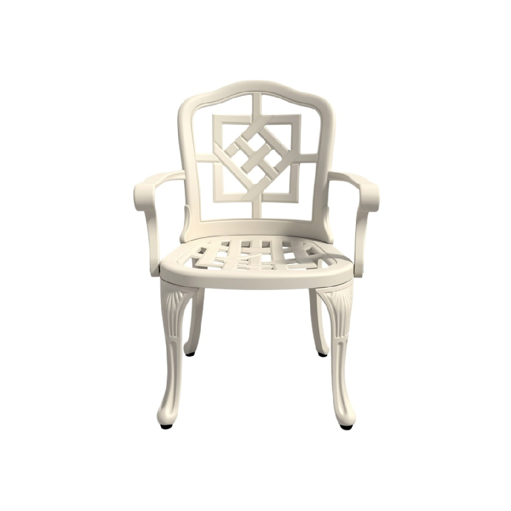 Elegant White Plastic Armchair with Decorative Backrest Design